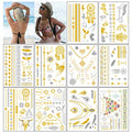 Gold & Silver Metallic Waterproof Temporary Tattoos - 10 Sheets