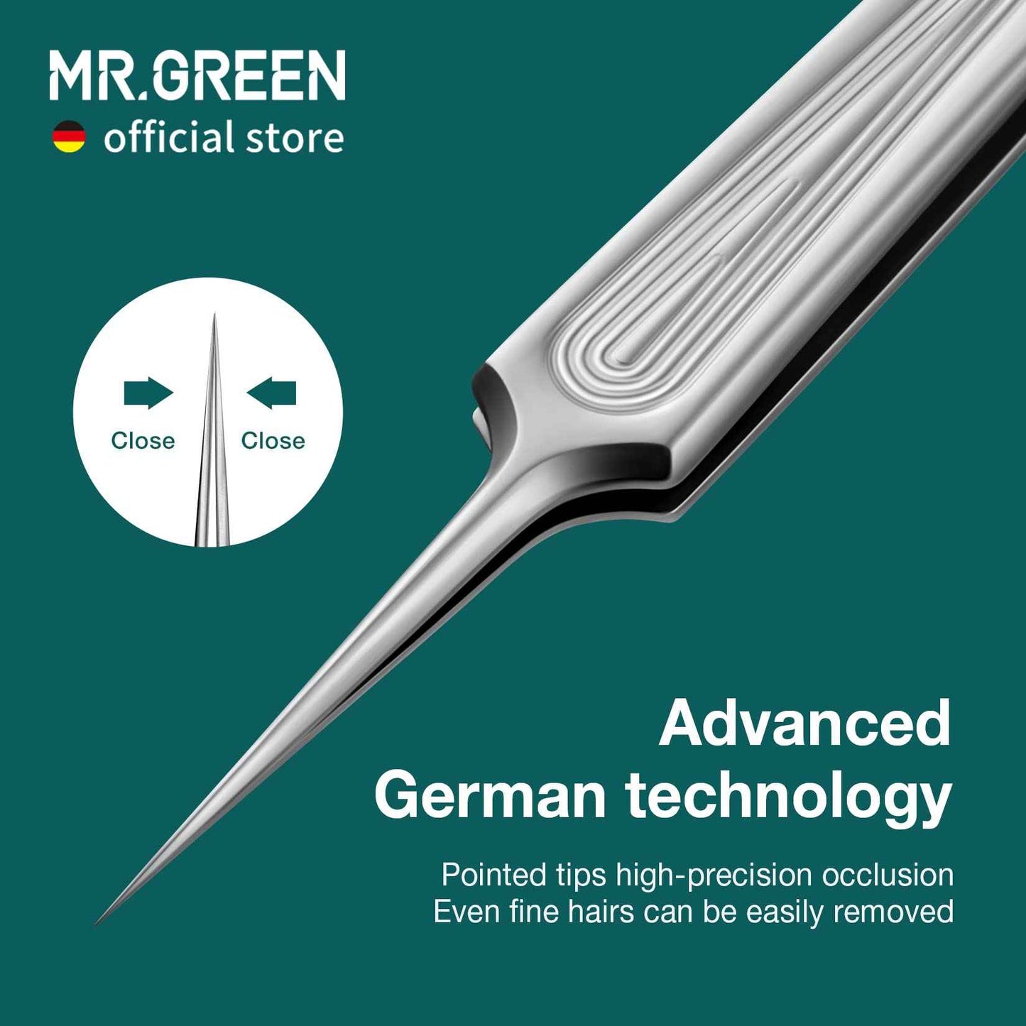 MR.GREEN Ingrown Hair Tweezers Needle Nose Pointed Tips Tweezers For Eyebrows Splinters Blackhead Removal Acne Clip Extractor (Long)