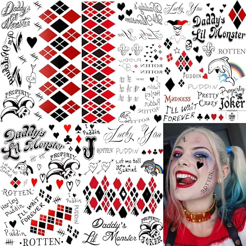 5 Sheets Halloween Temporary Tattoos - Joker Face Design