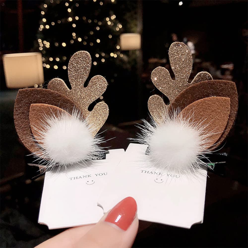 ZHOUMEIWENSP Christmas Glitter Hair Clip Cute Reindeer Antlers Headdress Hairpin for Christmas Party Antlers Ears Hair Accessory (Golden)