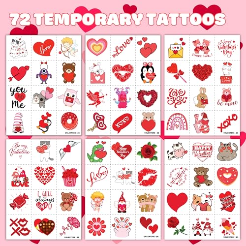 Valentine Party Favors Bundle - 72 Tattoos & 72 Slap Bracelets