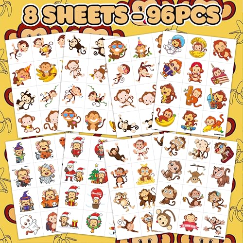 96 Monkey Temporary Tattoos for Kids - Jungle Party Favors