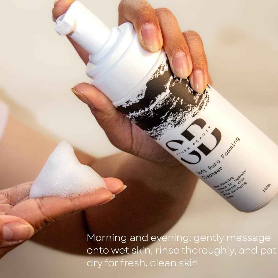 Stush Beauty Soft Aura Foaming Cleanser, Gentle Vegan Face Wash with Rose Water + Chamomile + Lactic Acid, Hydrating for Sensitive Skin & All Skin Types, Sulfate Free, Non-Drying
