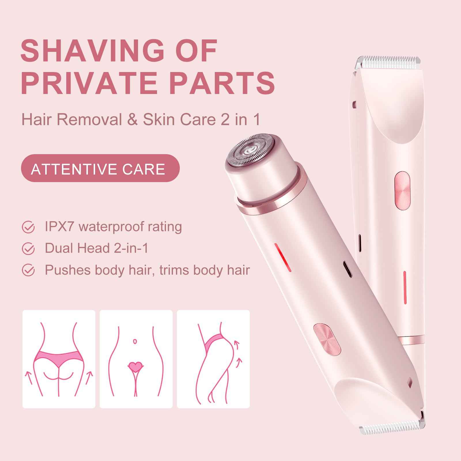 Bikini Trimmer for Women,Dermave Bikini Shaver,Electric Razors for Women Pubic Hair (Pink)