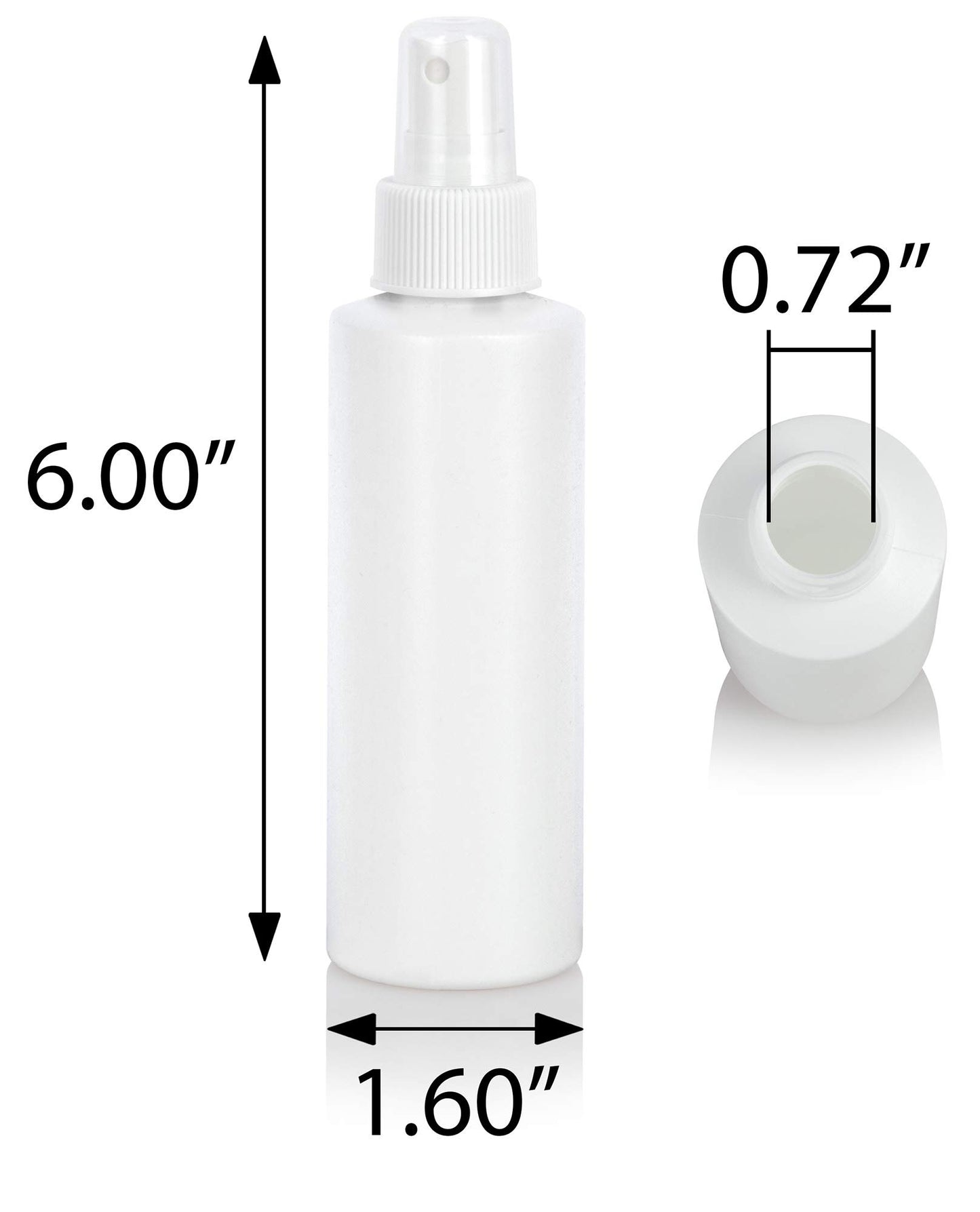 JUVITUS 4 oz / 120 ml White Plastic HDPE Refillable Cylinder Squeeze Bottle with White Fine Mist Spray (6 Pack)