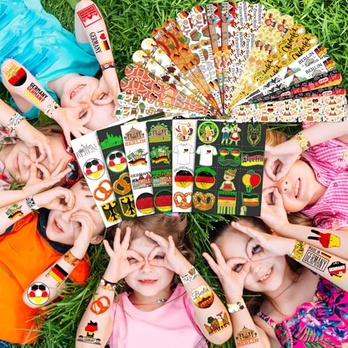 96 PCS Germany Party Favors Set ? 72 Pre-Cut Temporary Tattoos & 24 Slap Bracelets, Perfect for Oktoberfest, Soccer Fans & Cultural Celebrations
