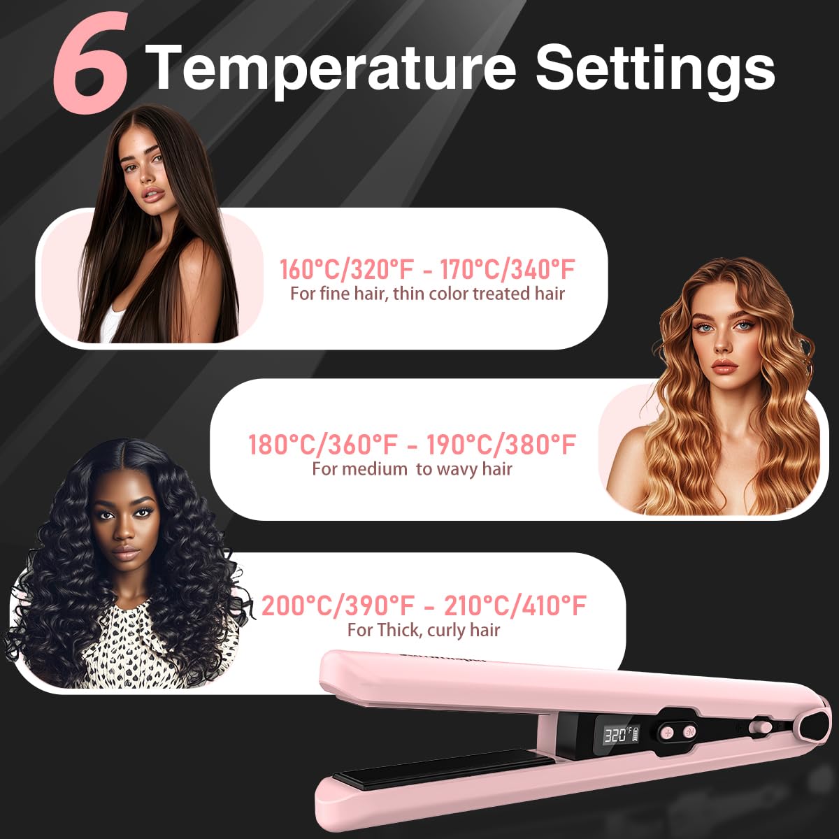 Cordless Hair Straightener for Women, Rechargeable Cordless Flat Iron with 9600mAh Battery, Portable Hair Straightener and Curler 2 in 1 for Car, 20 Million Negative Ions, LCD, 6 Adjustable Temp(Pink)