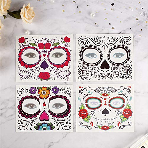 Day of the Dead Sugar Skull Temporary Face Tattoos - 8 Pack