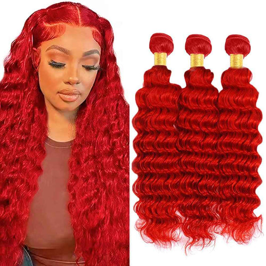 Red Bundles Human Hair Deep Wave Bundles 14 14 14 Inch Unprocessed Brazilian Virgin Remy Hair Wine Red 3 Bundle Burgundy Deep Wave Human Hair Extensions 50 Gram Per Bundle
