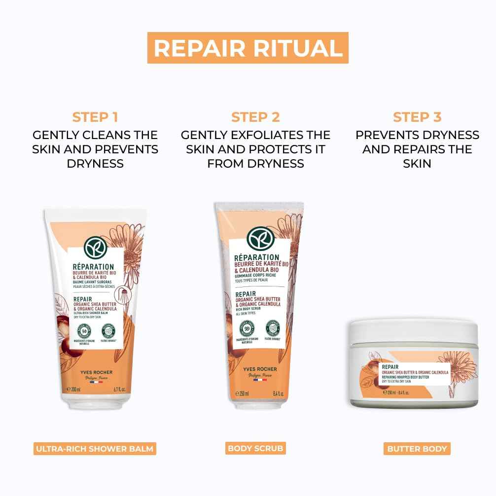 Yves Rocher Repairing Whipped Body Butter for Dry Skin, Intensely Nourish & Moisturize with Shea Butter Body Cream, 8.4 FL OZ