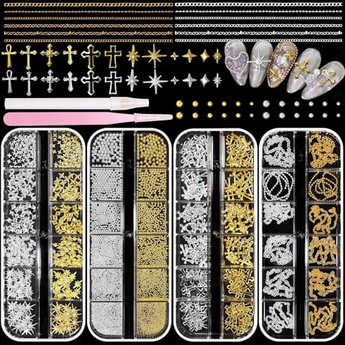 3D Starburst Nail Art Kit - Gold & Silver Alloy Charms & Beads