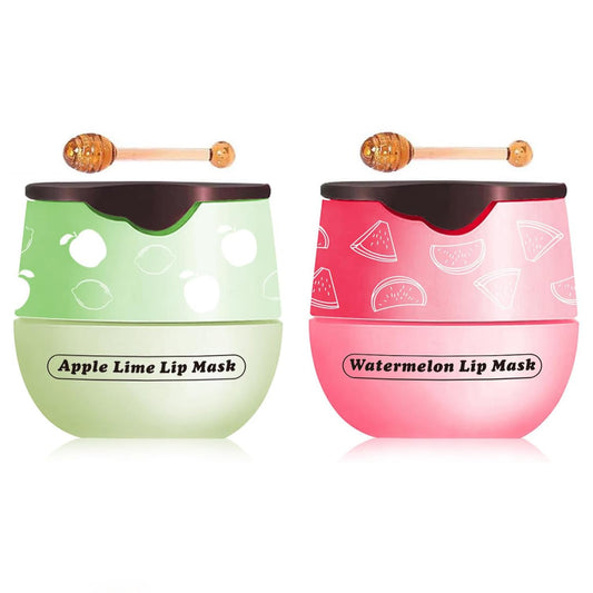 Lip Balm Honey Pot, Vitamin E Lip Masks & Moisturizing Propolis Sleeping Lip Mask (2 Packs Apple & Watermelon)