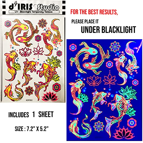 Glow In The Dark Temporary Tattoo - Koi Fish Design