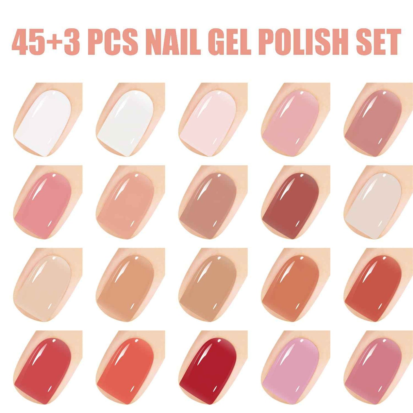 Vishine 48 PCS Jelly Gel Nail Polish, 45 Colors, Brown, Translucent, Crystal Clear Sheer Manicure Gift Set