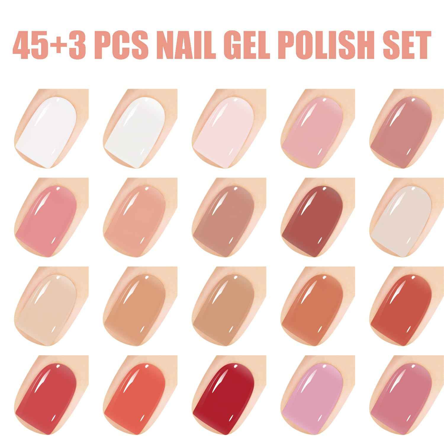 Vishine 48 PCS Jelly Gel Nail Polish, 45 Colors, Brown, Translucent, Crystal Clear Sheer Manicure Gift Set