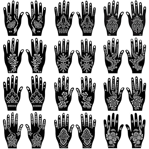 24 Sheets Henna Tattoo Stencils Kit – Mehndi Hand Templates