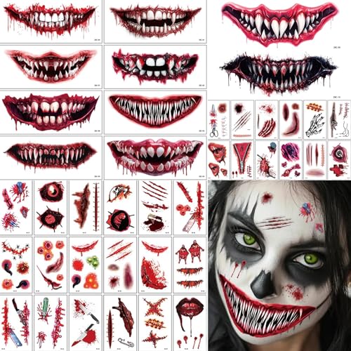 Halloween Temporary Tattoos 40 Sheets Clown Face Scars