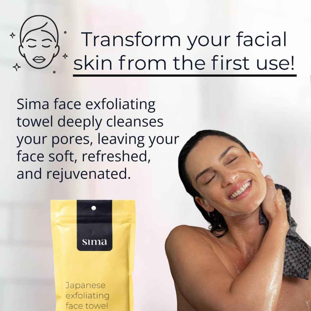 Exfoliating Washcloth Face & Body Scrub Towel - Japanese Exfoliating Towel with Hexagon Fibers, Body Scrubber with 2 Sides for Scrubbing & Washing (Black, 27cm x 35cm)