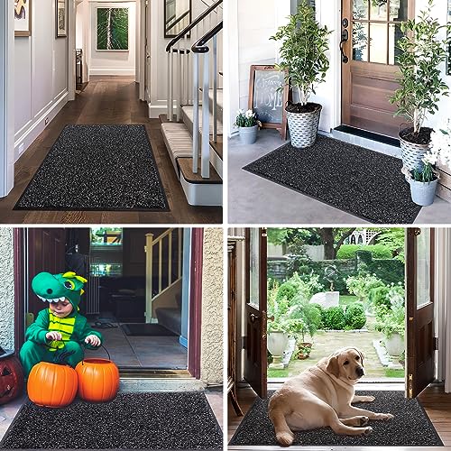 Mibao Dirt Trapper Door Mat for Indoor&Outdoor, 17" x 29.5", Anthracite Black, Washable Barrier Door Mat, Heavy Duty Non-Slip Entrance Rug Shoes Scraper, Super Absorbent Front Door Mat Carpet