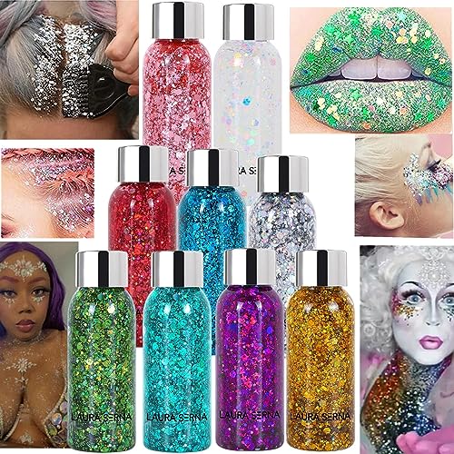 9 Pack Glitter Gel - Mermaid Sequin for Face, Eyes & Lips