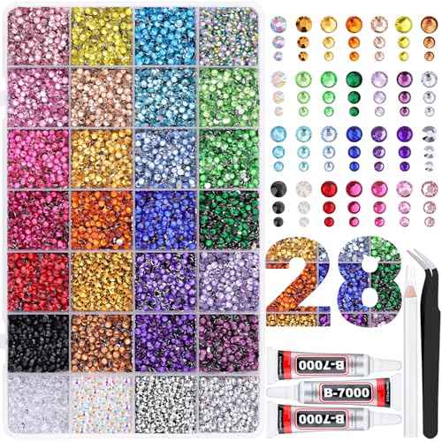 30000Pcs Resin Rhinestones for Crafting, Multicolor 2/3/4mm Flacktback Gems with 3Pcs B7000 Jewelry Glue, Bedazzling Crystal for DIY Crafts Clothing Tumblers Mugs Shoes Fabric Nail Art