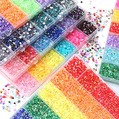 BELICEY 24000Pcs Rainbow Rhinestones for Nails Flatback Resin Crystal Nail Rhinestones Round Beads Gems Multi Sizes Rhinestones 3D Nail Crystals for Nail Art DIY Crafts Clothes Shoes Jewelry