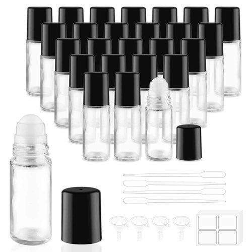 DMuuuDM Large Glass Roll On Bottles,Empty Glass Deodorant Roller Bottles With Large Plastic Roller Ball for Essential Oil,Deodorant,Castor Oil,Body Oil-Dispense Containers for Pains (Clear, 1oz/30ml)