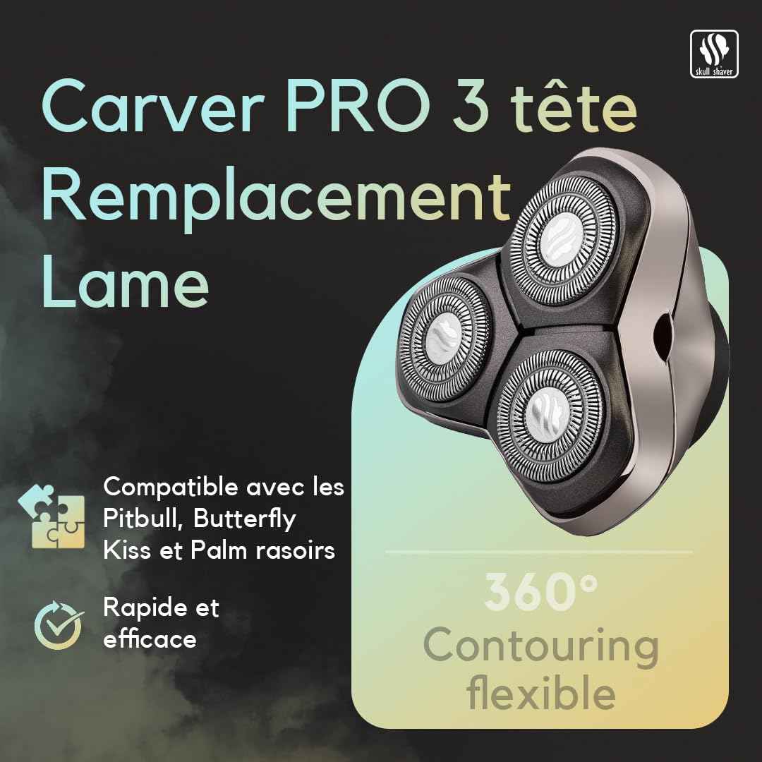 Skull Shaver Carver PRO 3 Head Replacement Blade - Hypoallergenic Stainless Steel - Fast Precision Shaving - Contour Flex Design - Easy to Clean