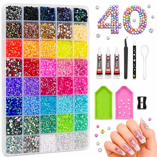 Bedazzling Kit 40000 Pcs Rhinestones, Glue & Tools - Multicolor 40 Colors Luxury Set