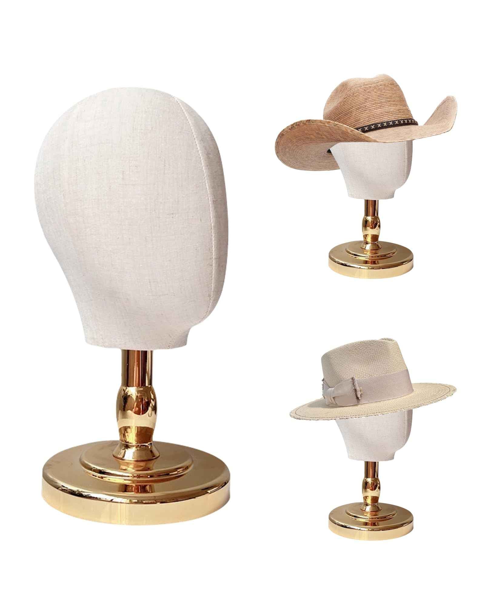 UnPinnable Wig Head Stand 21 Inch Mannequin Head Hat Stand Canvas Block Head Hat Mannequin Head Display Fabric Wig Holder Display Heads for Wigs, Hats, Caps, Headdress, Masks, Detachable Chrome Stand