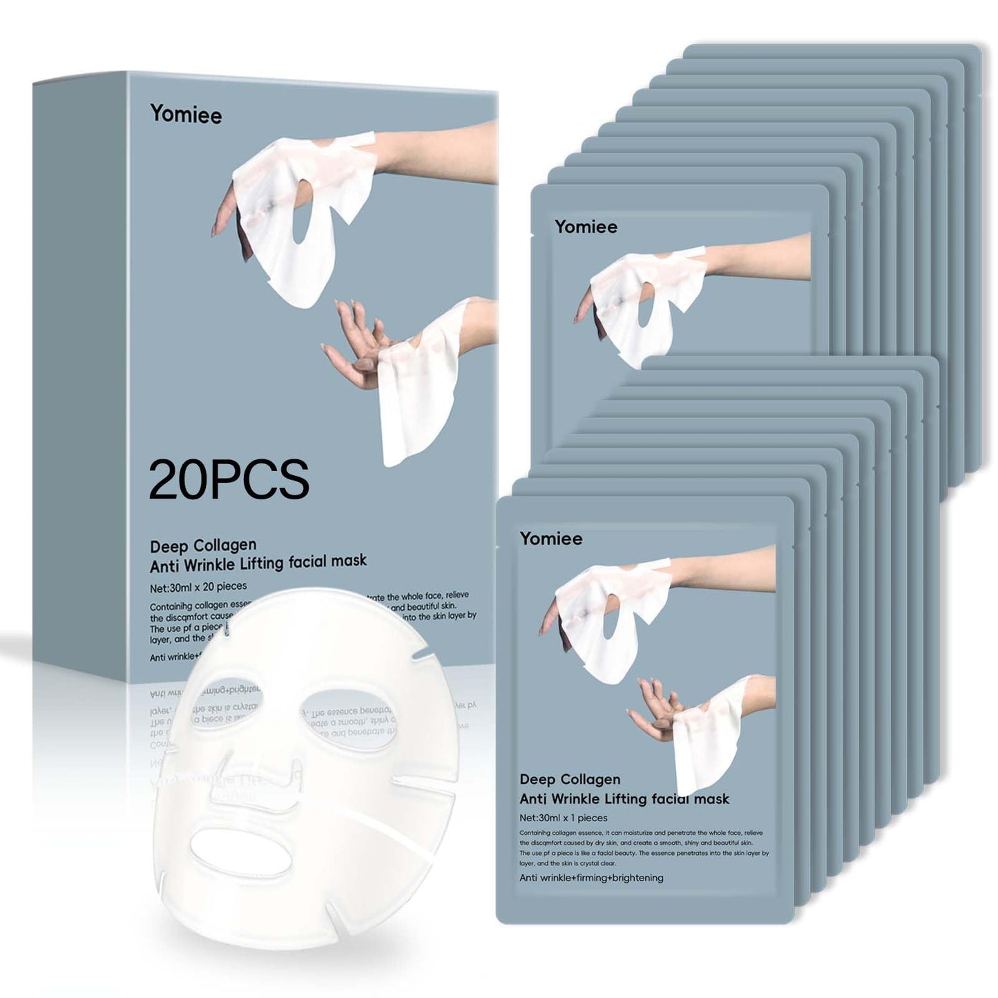 20Pack Bio-Collagen Real Deep Mask, Deep Collagen Anti Wrinkle Lifting Mask, Collagen Overnight Face Mask, Korean Face Masks for Lifting, Firming, Moisturizing - 28g x 20ea