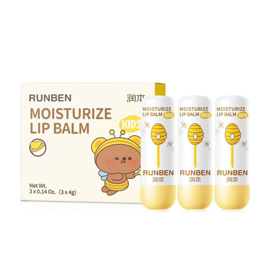 RUNBEN 3 Pack Kids Lip Balm Set Moisturize Baby Lip Balm Toddler Chapped Lips, 24H Deep Moisturizing, Non-toxic & Safe Lips Care