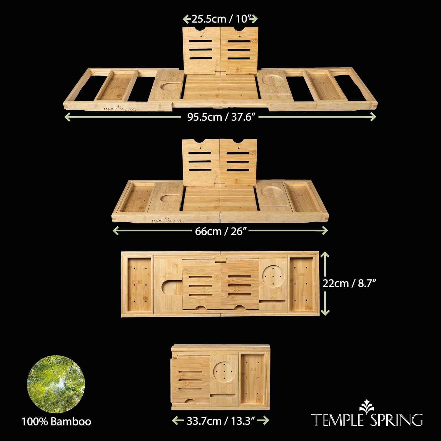 Temple Spring Foldable Bathtub Tray, Unique Design Selfcare Bathroom Caddy, Bamboo Spa Bathroom Tray, Wooden Bathtub Accessories, Wedding Gift/Birthday Gift/New Home Bath Table