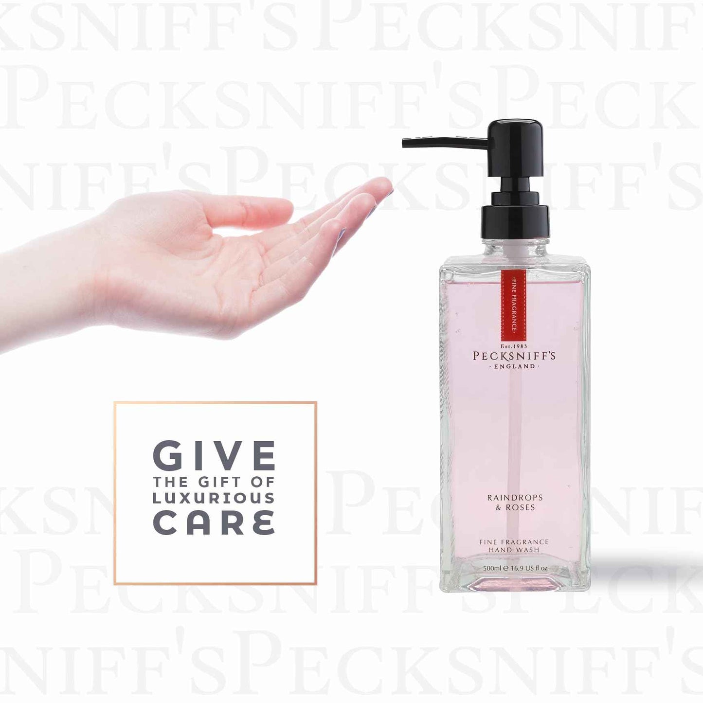 Pecksniff's Moisturizing Hand Wash - Vitamin B Enriched, Natural & Gentle Cleanser, Luxurious Hand Wash 500ml/16.9 fl oz (Glass, Raindrops & Roses)