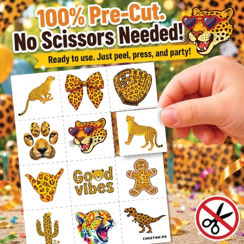 96 PC Cheetah Print Temporary Tattoos for Kids