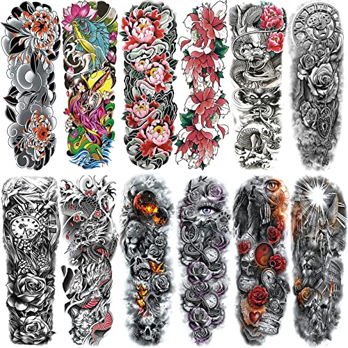 Temporary Tattoo Sleeves Full Arm - 12 Sheet Pack