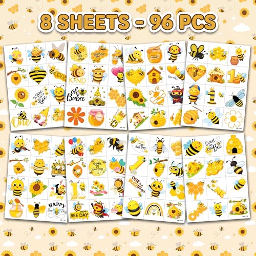 96 PCS Yellow Bee Temporary Tattoos for Kids