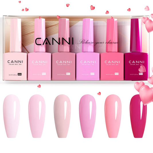 CANNI 9ml Hema-Free Gel Nail Polish Set- 6Pcs Light Pink Nail Gel Manicure Kit, Soak Off LED Polish DIY at Home Salon Gifts for Women Girls