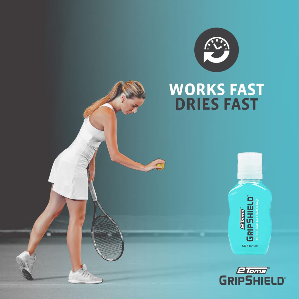 2Toms GripShield, Non-Sticky Grip Enhancer, Dry Grip Solution for Sweaty Hands, Tennis, Pickleball, Golf, Pole Dancing and Gaming, 1.5 Ounces, 3 Bottles