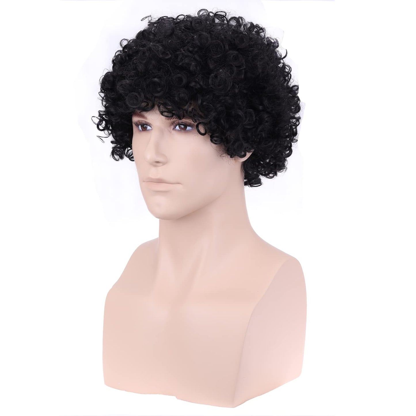 PATTNIUM Mens Wig Short Curly Black Wig Afro Disco Wig Heat Resistant Synthetic 70s Mens Costume Wig Male Black Wig Hippie Cosplay Party Daily Wear Wig (Black)