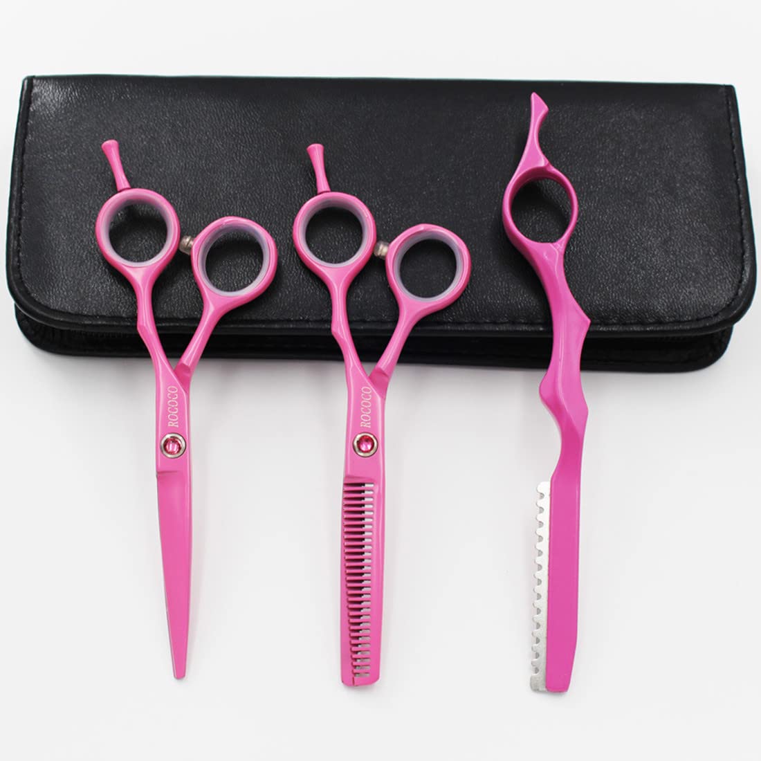 ROCOCO Professional 5.5 inch Pink Salon Hair Cutting Scissors and Hair Thinning Shears with Razor for Female Hairdresser(Pink)