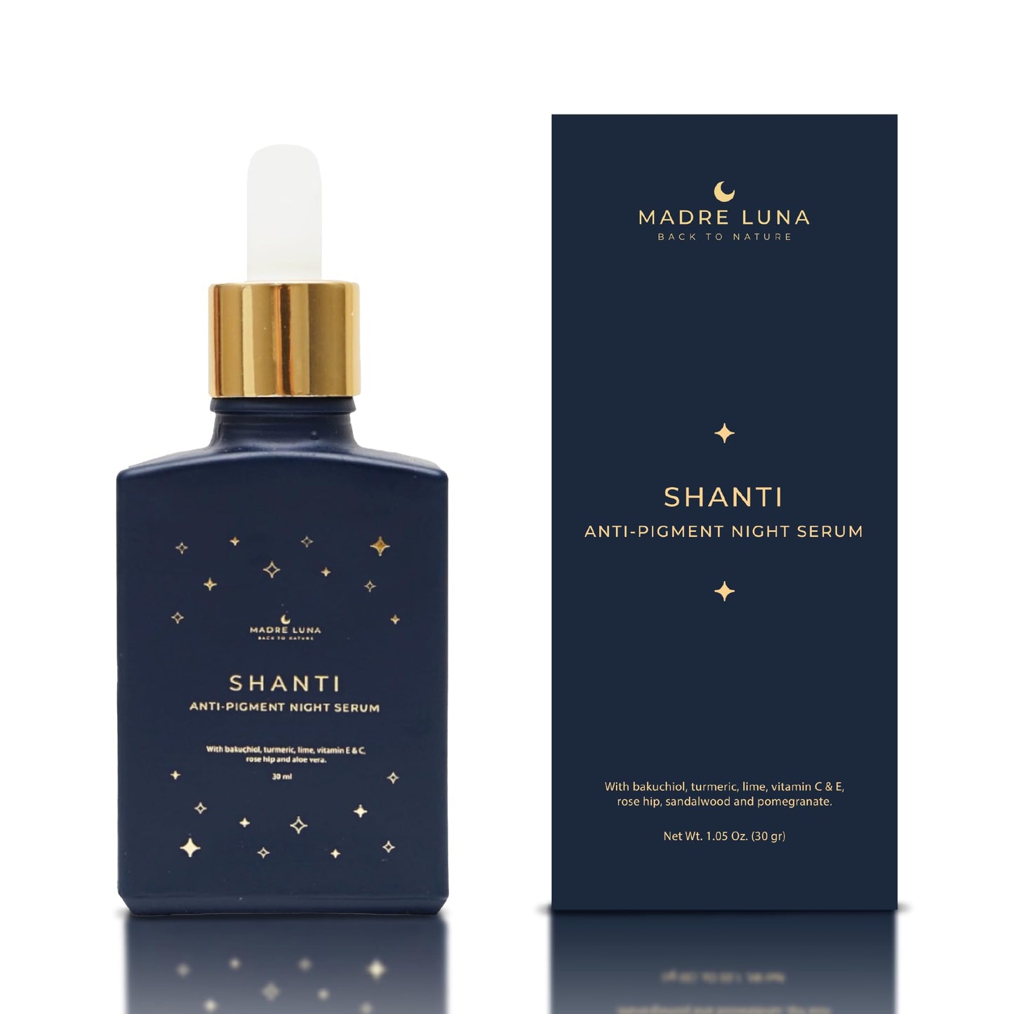 Madre Luna SHANTI - Night Facial Oil Serum, Deep Hydration, Anti-Pigmentation with Bakuchiol Oil (Natural Retinol), Anti-Aging, Ideal for All Skin Types - Face Oil