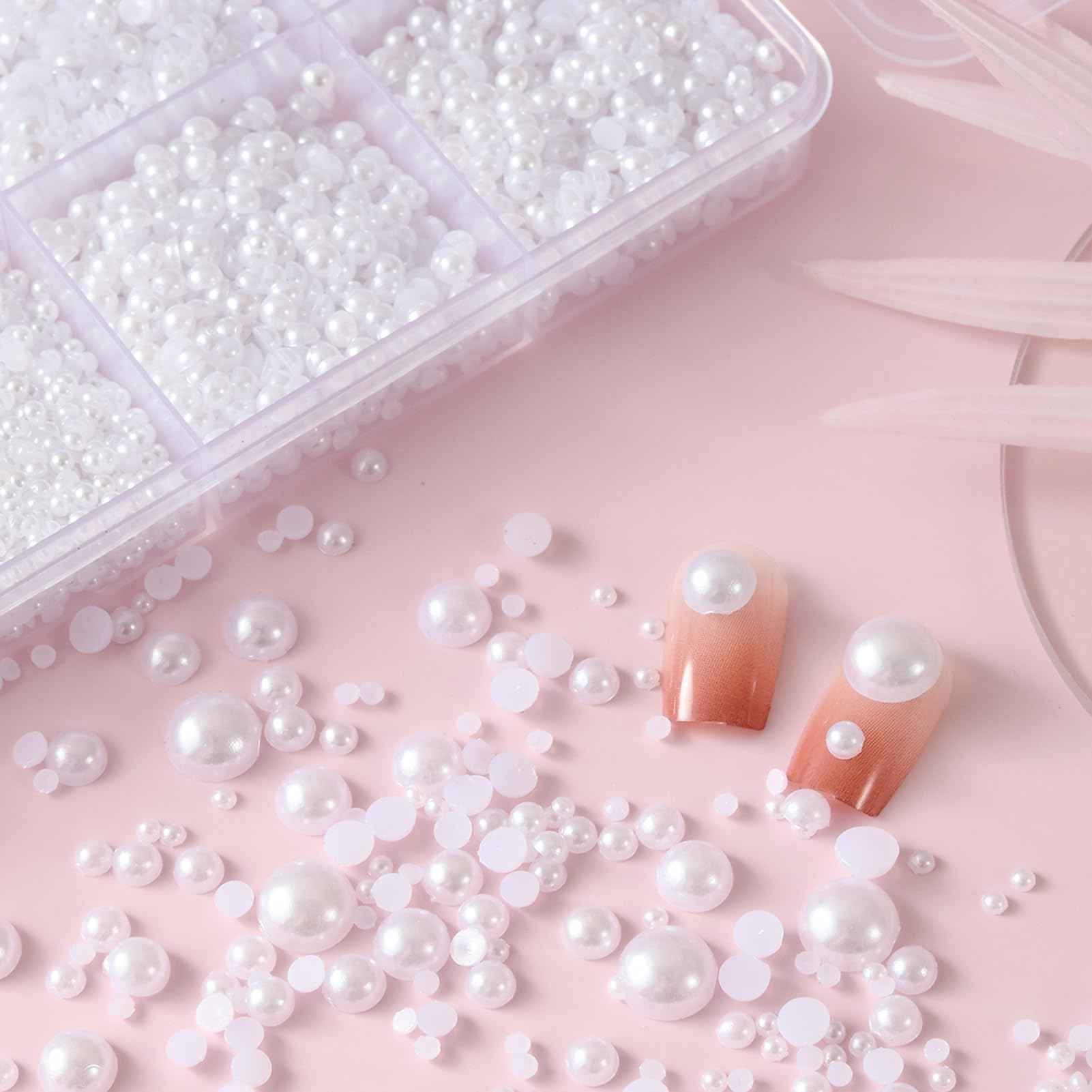 OPMADM 14000 Pcs Flat Back Pearls for Crafting with B7000 Glue White Half Pearl Beads for Jewelry Making Beads for Nails Party Face Clothes Shoe Balloon Birthday Decorations Cup DIY 2/3/4/5/6/8mm