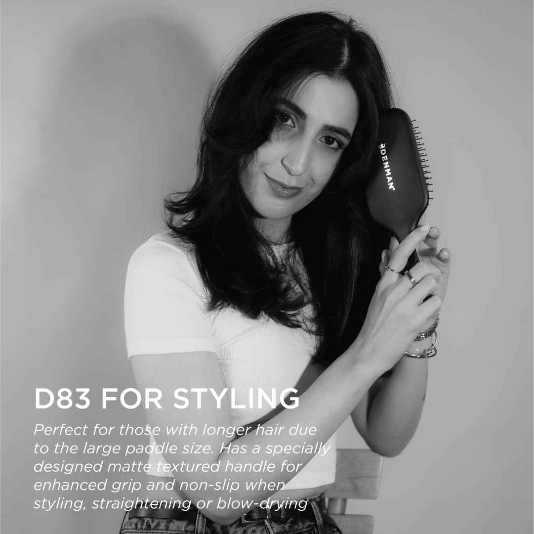 Denman (Black) Large Paddle Cushion Hair Brush for Blow Drying & Detangling - Comfortable Styling, Straightening & Smoothing - For Women and Men, D83