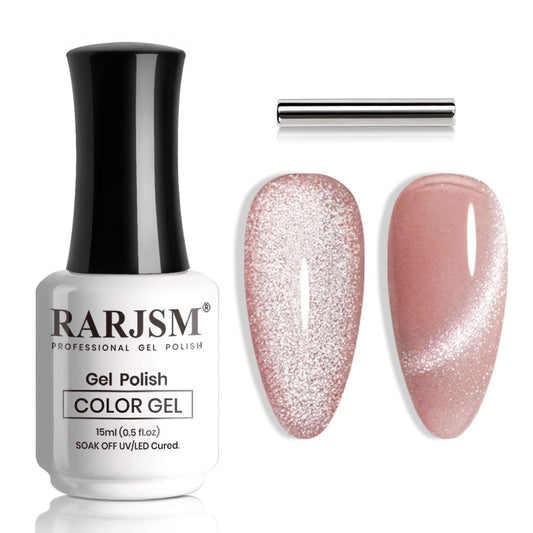 RARJSM Nude Sheer Pink Cat Eye Gel Nail Polish Silver Glitter 15ml 9D Cateye Galaxy Shimmer Velvet Ice Pink Gel Polish Single Bottle with Magnet Stick UV LED Curing Require Soak Off Home Salon