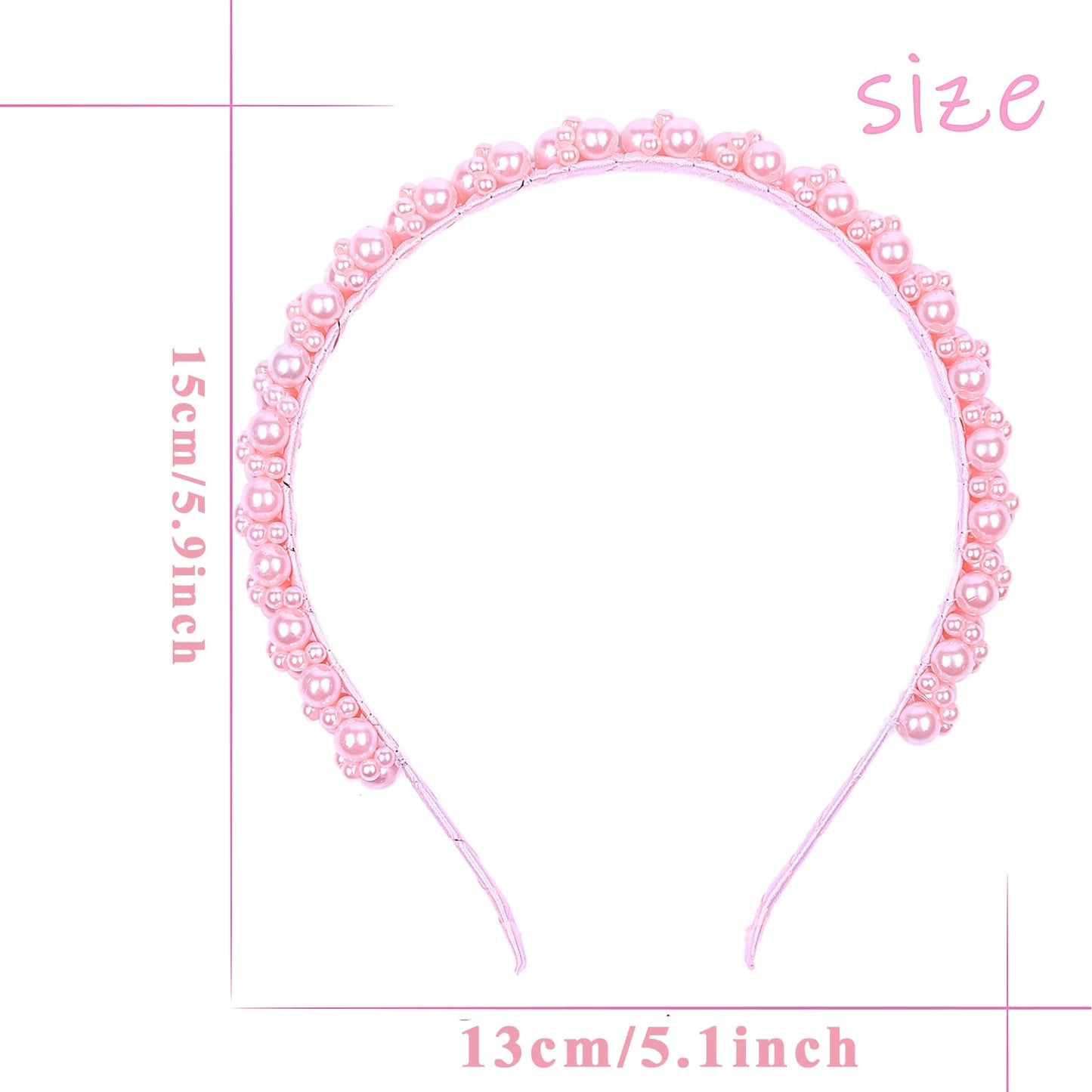 DIUEWOW Fashion Pearl Headbands for Women - Pink Cute Faux Pearl Beads Head Band, Bridal Hair Hoop for Party and Wedding