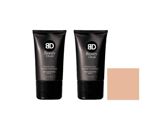 Beauty Deals Mineral Liquid Powder Foundation Broad Spectrum SPF 15 Pack of 2 (Pale Beige)