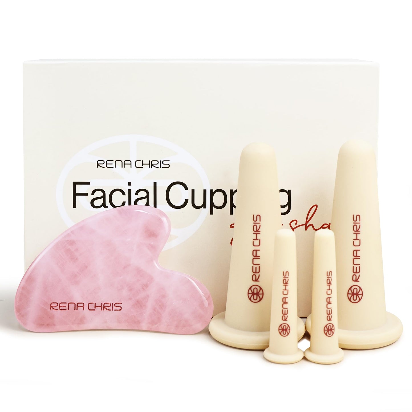 Rena Chris Facial Cupping Set & Gua Sha Facial Tool - Silicone Cupping Set & Rose Quartz Gua Sha Stone - Face Cupping Therapy Set for Natural Skin Care, Puffiness, Lip Plumping(Pink)