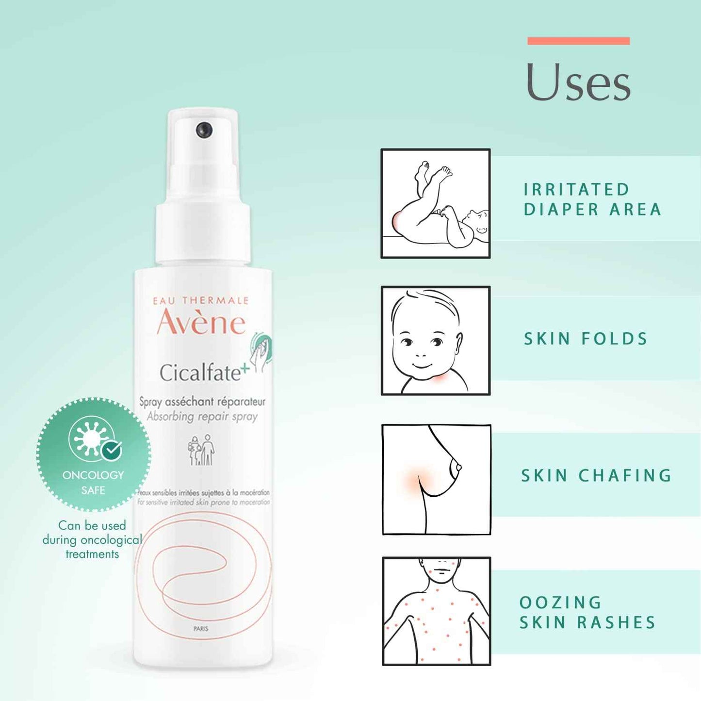 Avène Cicalfate+ Absorbing Soothing Spray to dry and restore irritated, sensitive skin, helps restore skin barrier, safe for infants, children and adults