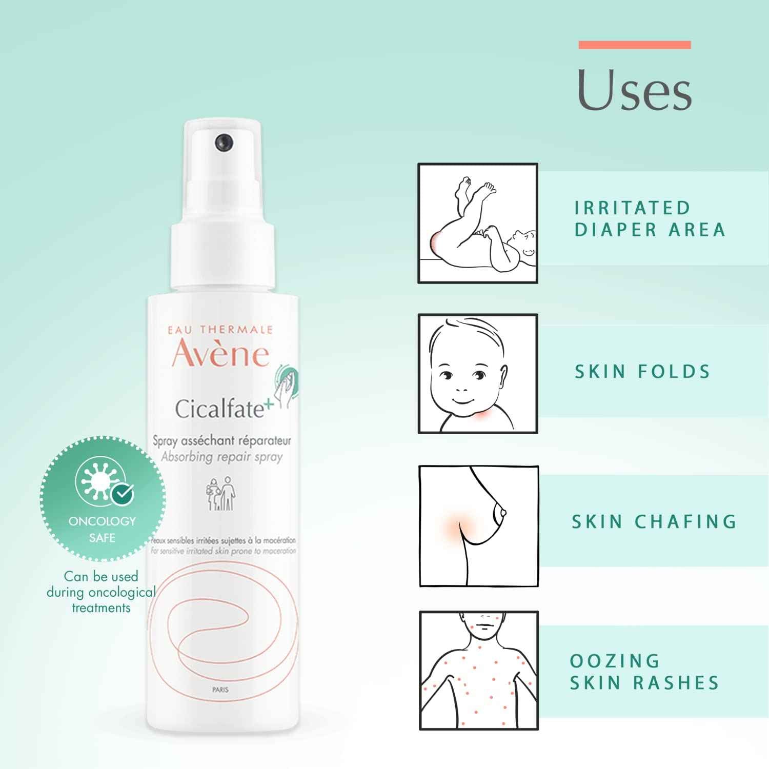 Avène Cicalfate+ Absorbing Soothing Spray to dry and restore irritated, sensitive skin, helps restore skin barrier, safe for infants, children and adults